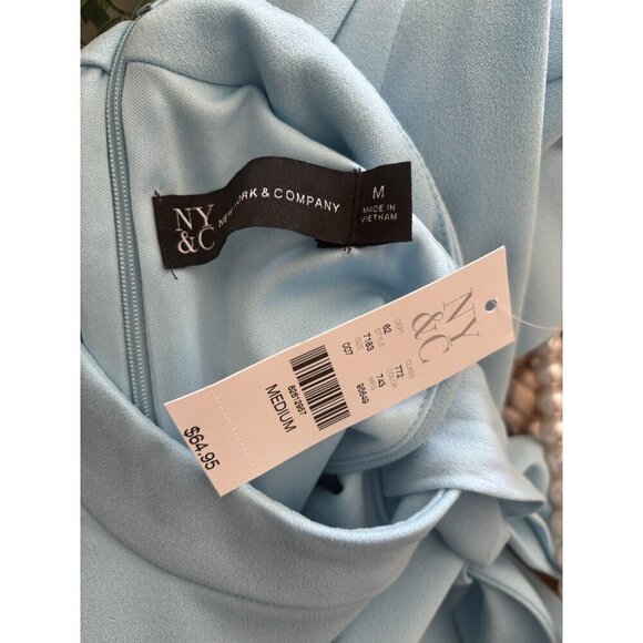 NWT NY&Company Womens Size M Blue Sleeveless Shift Dress Tie Neckline - Picture 4 of 4